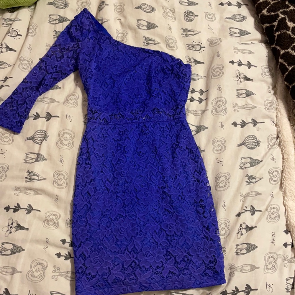 Blue off the shoulder cocktail dress